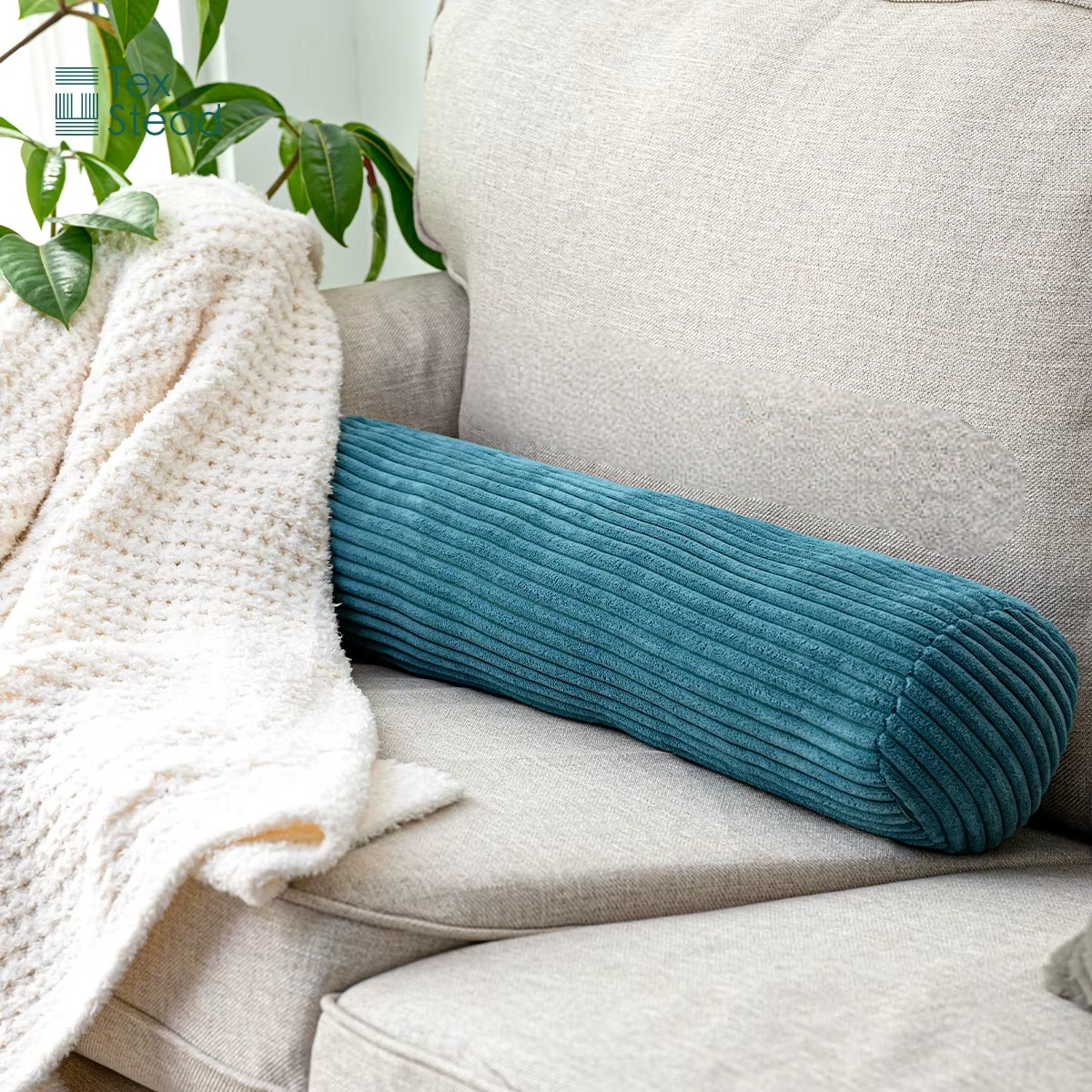 Corduroy Bolster Pillow 6x24in Cylindrical Decorative Body Cushion