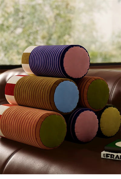 Velvet Round Neck Bolster Pillow Cylinder Lumbar Support Cushion