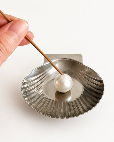scallop shell incense holder top view photo showing ash catcher bowl