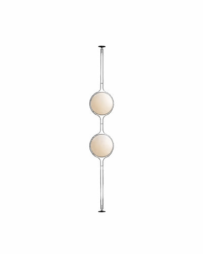 Double globe tension pole floor lamp, front view
