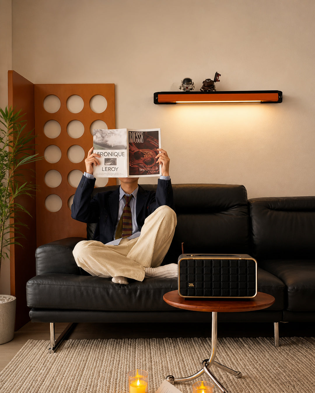 Wall lamp illuminated in warm color temperature