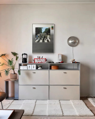 Display board styled with photos and postcards attached