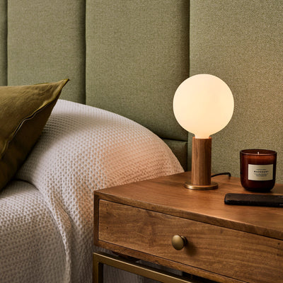 Tala Table Lamp – Wood Base, Brass Finish, Dimmable LED Sphere Bulb