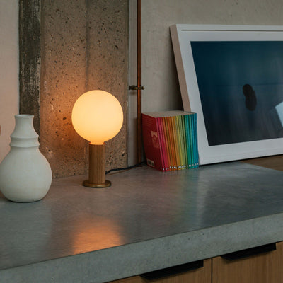 Tala Table Lamp – Wood Base, Brass Finish, Dimmable LED Sphere Bulb