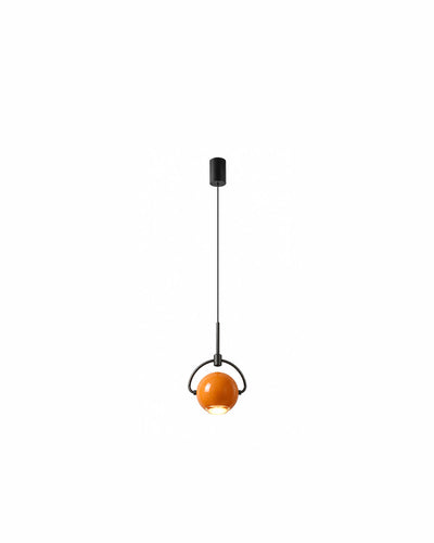 mini aluminum orb pendant light in orange - front view product photo