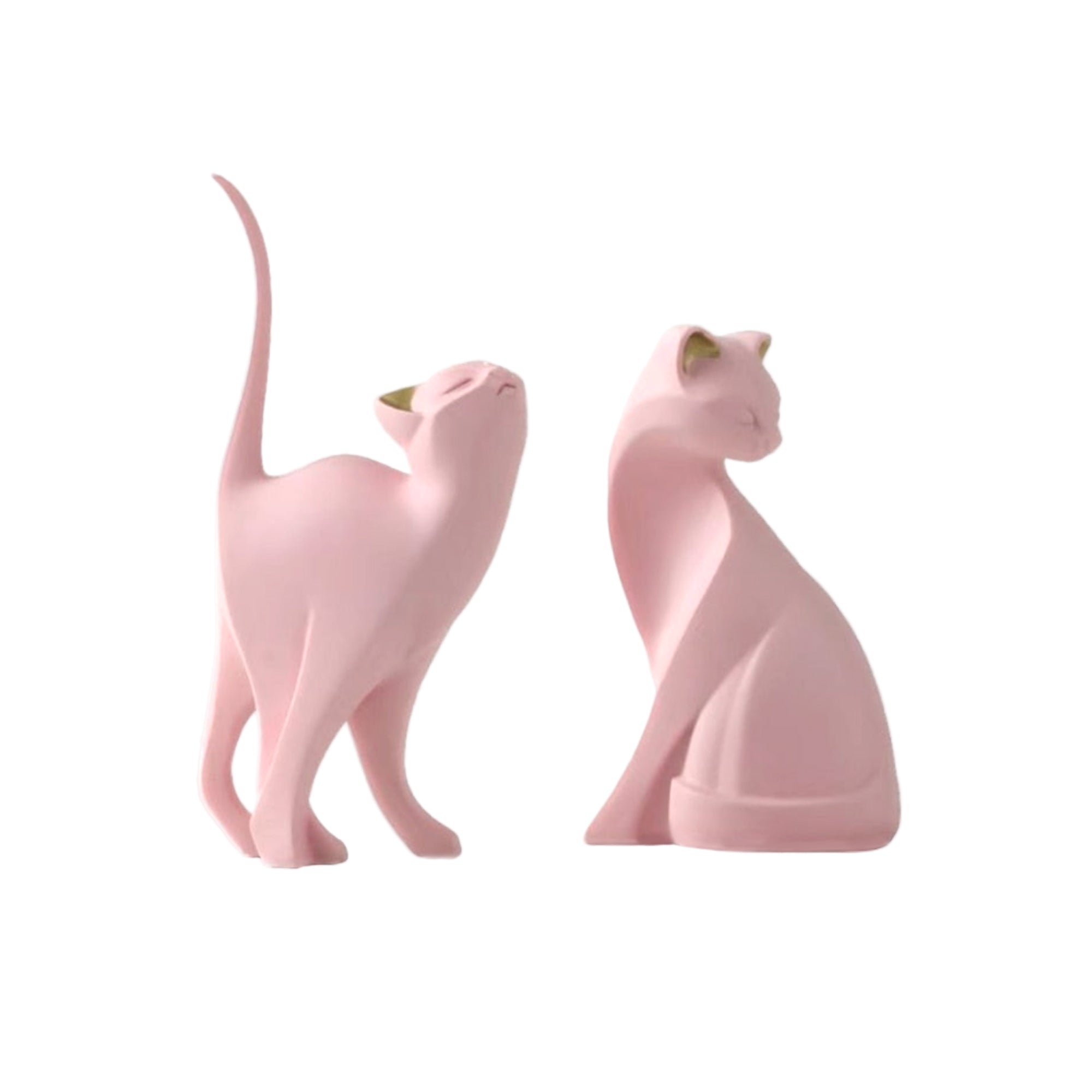 Pink Cat Sculpture - Resin Cat Figurine Decor