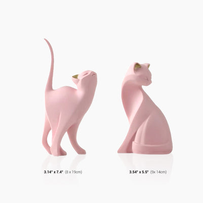 Pink Cat Sculpture - Resin Cat Figurine Decor