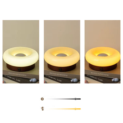Donut Touch Table Lamp - Solid Wood Base, Dimmable Ambient Light