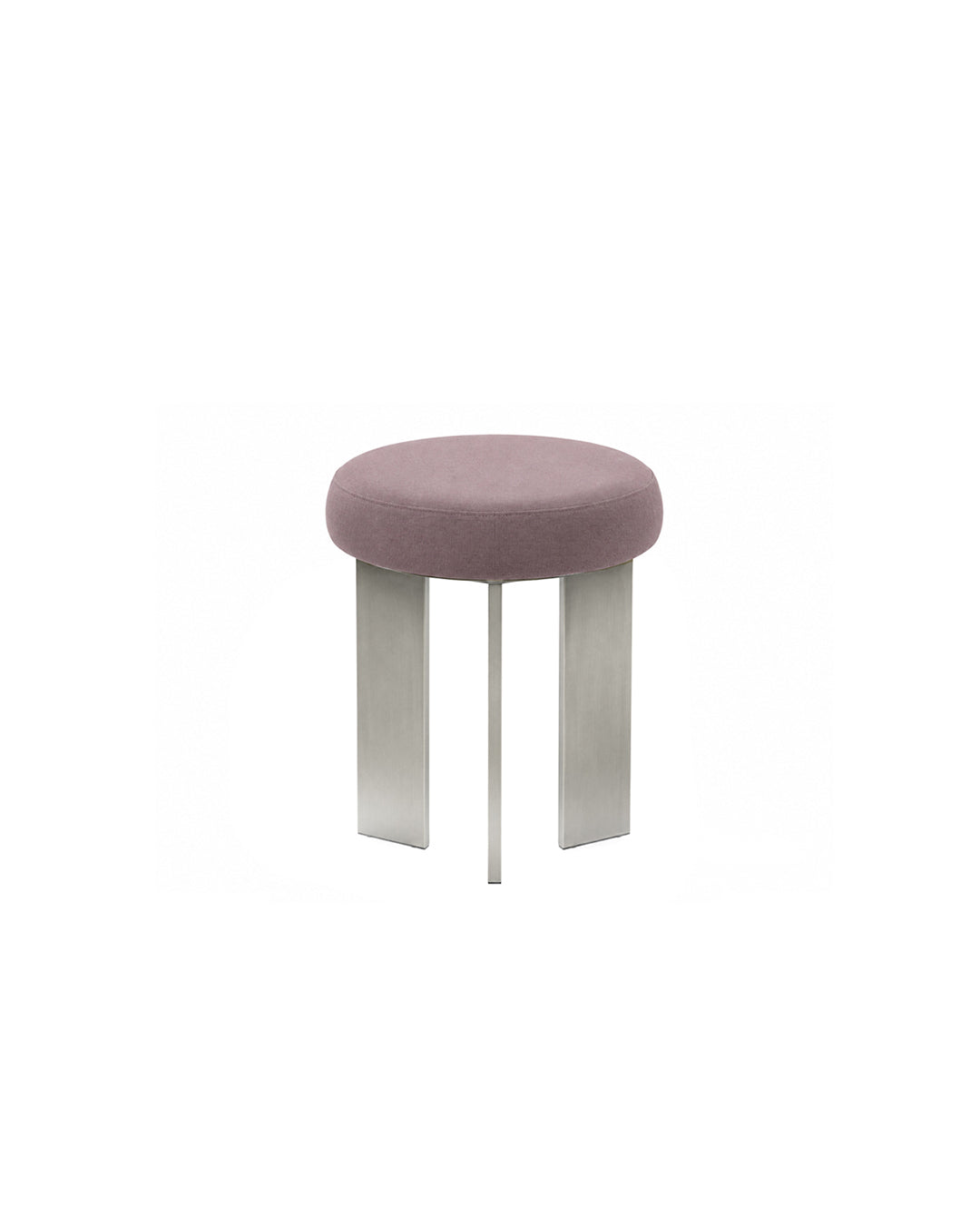 round linen-top accent stool with tripod steel legs in taro purple - front view product photo