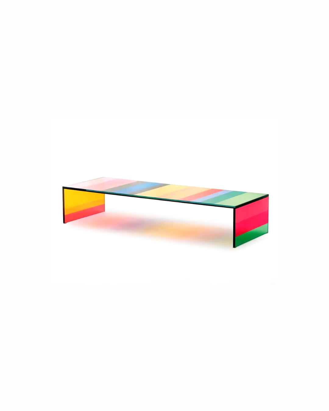 Rainbow dichroic glass coffee table, front view