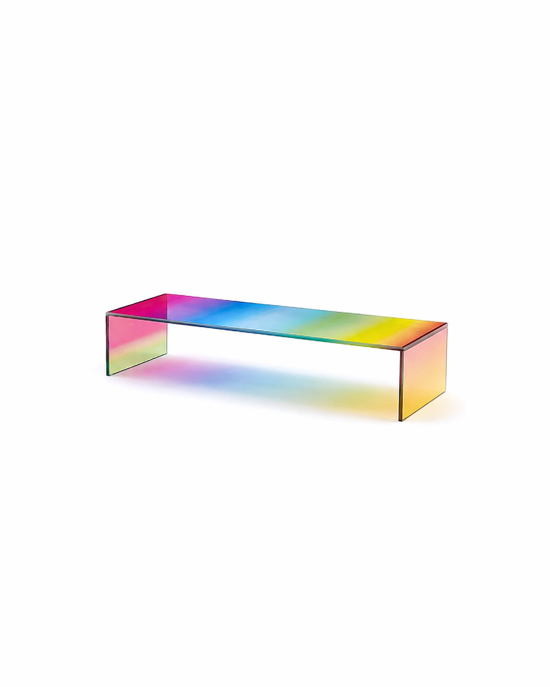 Gradient dichroic glass coffee table, front view