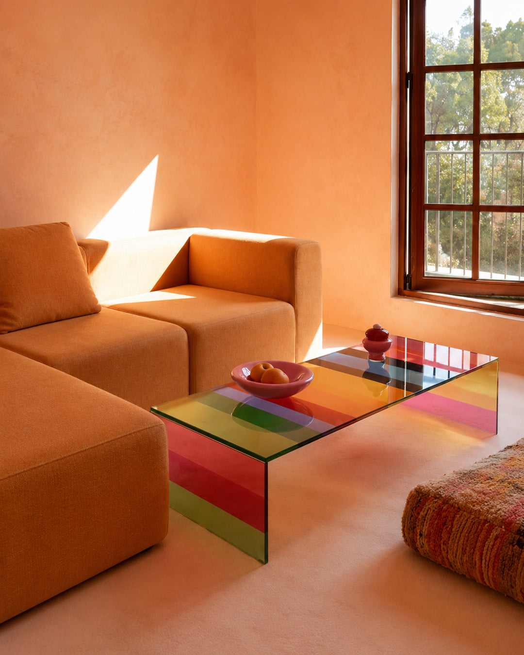 Dichroic coffee table styled in a living room setting