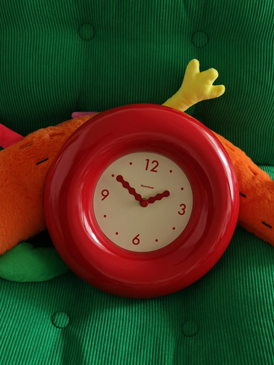 red resin wall clock for bathroom decor