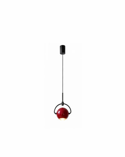 mini aluminum orb pendant light in red - front view product photo