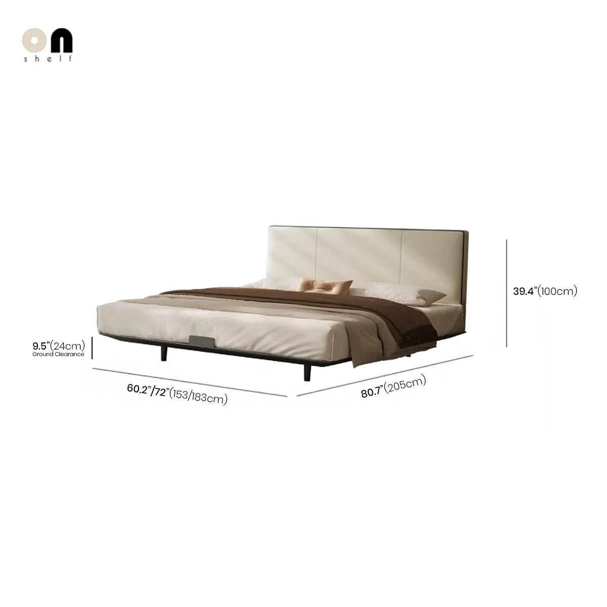 Stainless Steel Bed Frame - Beige Headboard, Industrial Metal Design