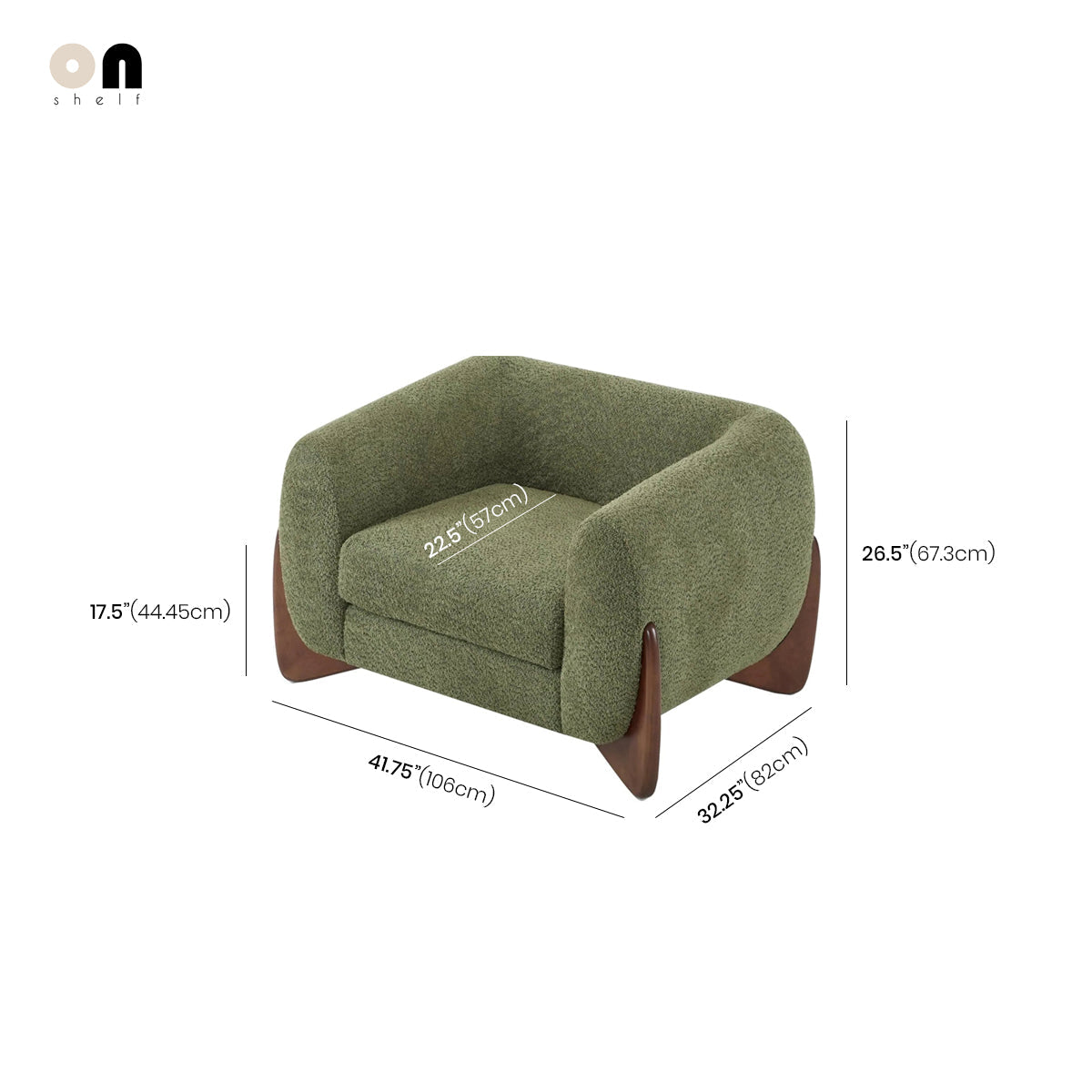 Boucle Lounge Chair - Soft Cushioned Seat, Solid Wood Frame
