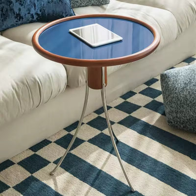 solid oak round coffee table with metal legs