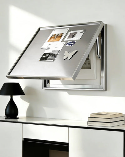 Wall panel open, showing hinge mechanism