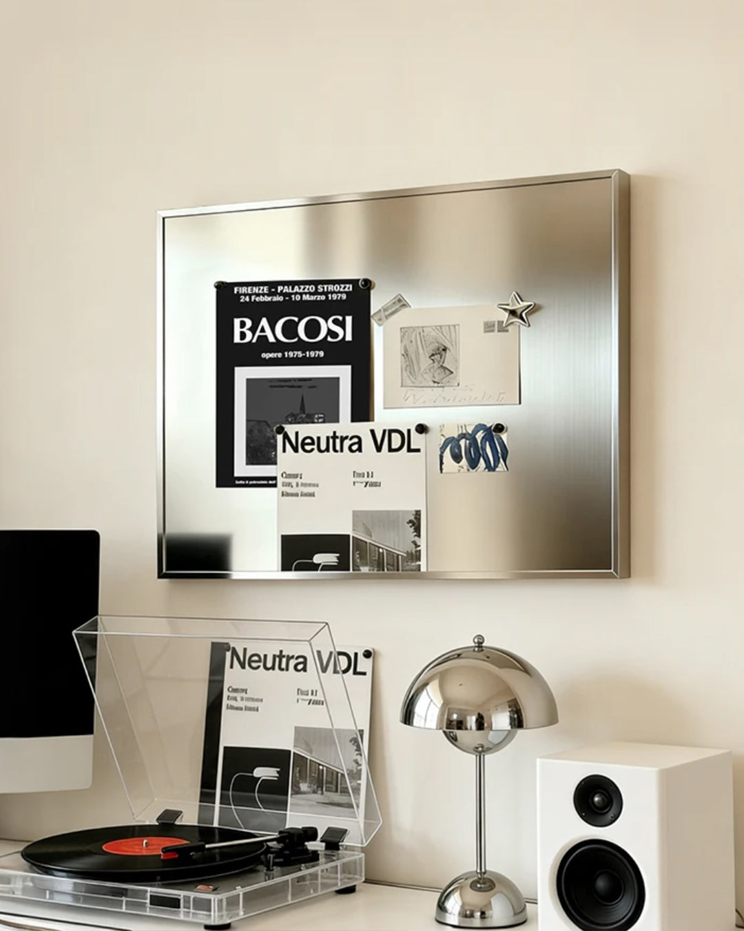 Wall panel styled with notes and photos attached