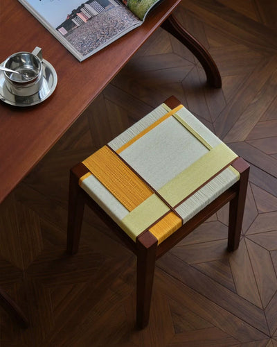 woven cord stool top view photo showing full plaid pattern