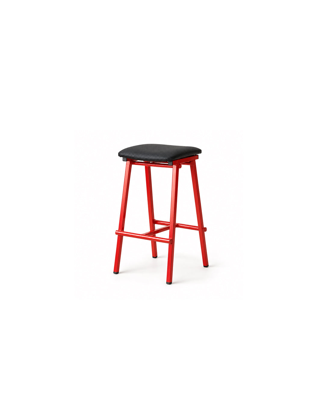 saddle seat metal bar stool in red - front view product photo