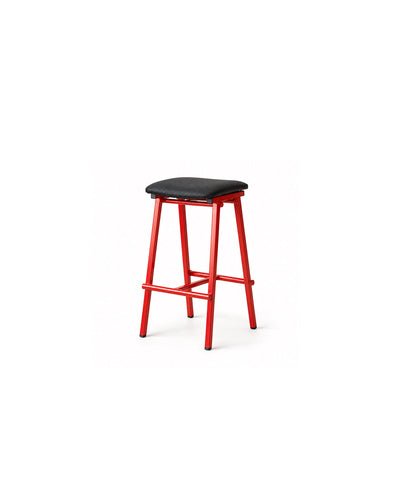 saddle seat metal bar stool in red - front view product photo