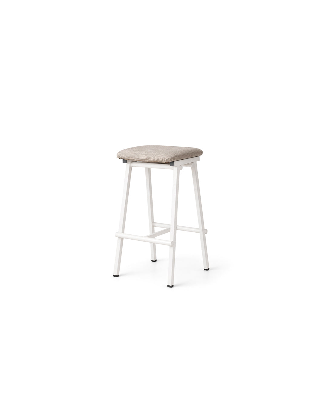 saddle seat metal bar stool in white - front view product photo