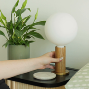 Tala Table Lamp – Wood Base, Brass Finish, Dimmable LED Sphere Bulb