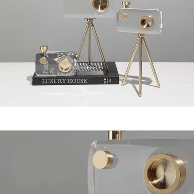Gold Crystal Camera Sculpture – Handcrafted Tripod Decor