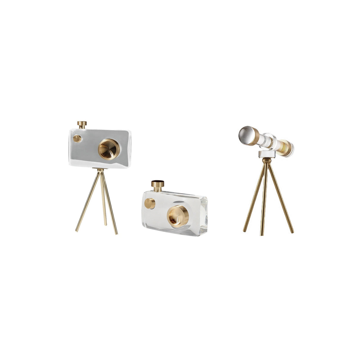 Gold Crystal Camera Sculpture – Handcrafted Tripod Decor