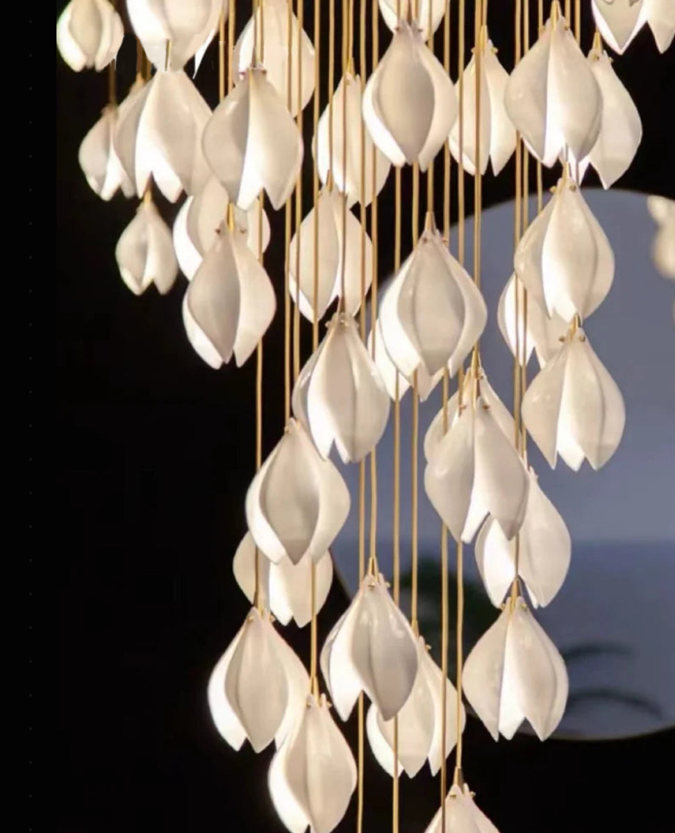 White Magnolia Chandelier | Elegant Ceramic Jade Fixture