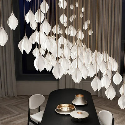 White Magnolia Chandelier | Elegant Ceramic Jade Fixture