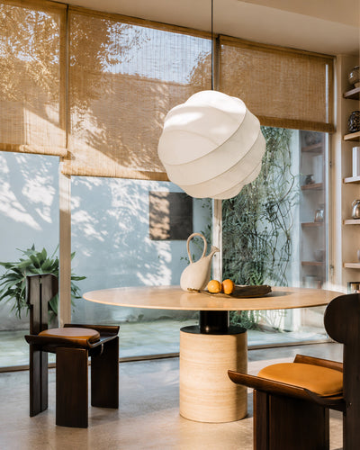 Silk pendant light size reference in bedroom setting