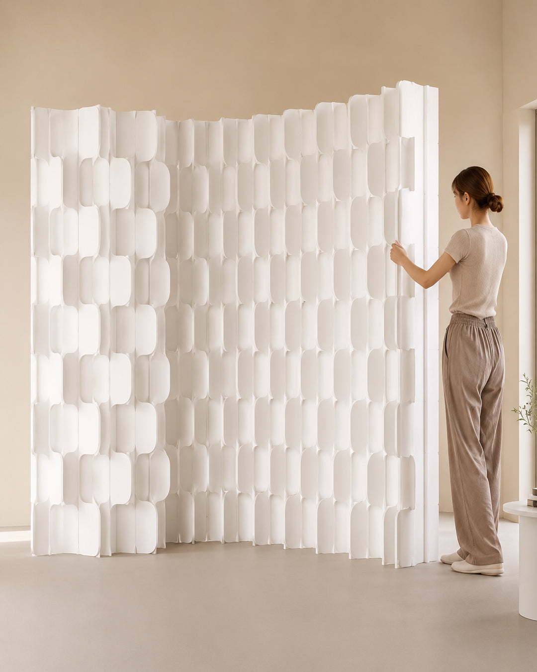 Close-up of honeycomb paper texture on room divider