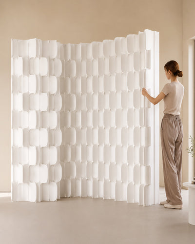 Close-up of honeycomb paper texture on room divider