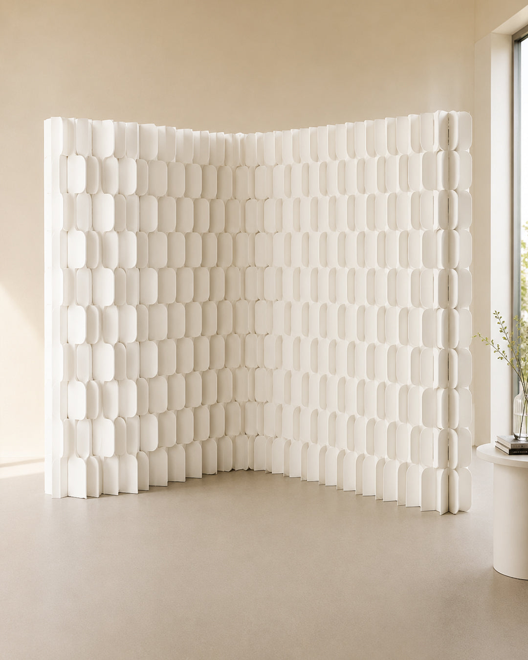 Room divider folded flat for storage