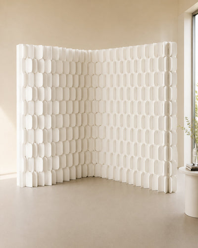 Room divider folded flat for storage