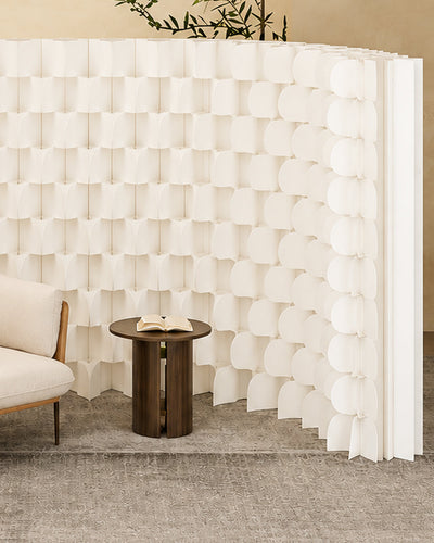 Honeycomb room divider in L-shape configuration