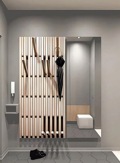 Pine Wood Wall Panel with Hook - Elegant Japanese Design