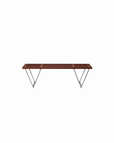 Dark wood finish slat bench, 120cm length, front view