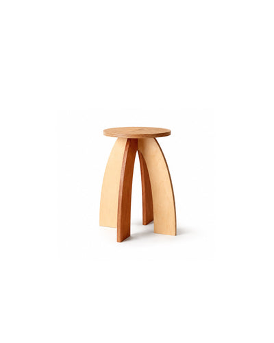 arched three-leg wood side table in combination two-tone finish - front view product photo