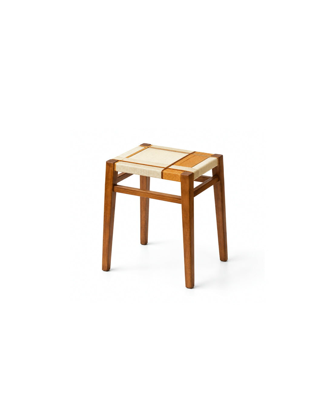 woven cord square stool in yellow cord with beech wood legs - front view product photo